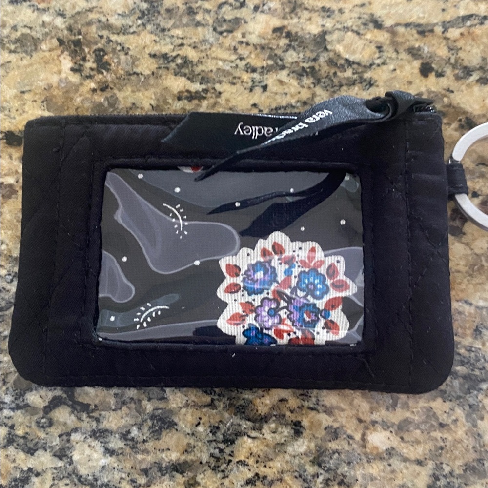 Vera Bradley Black Quilted zippered pouch w id window & Keyring NWT - Picture 2 of 5